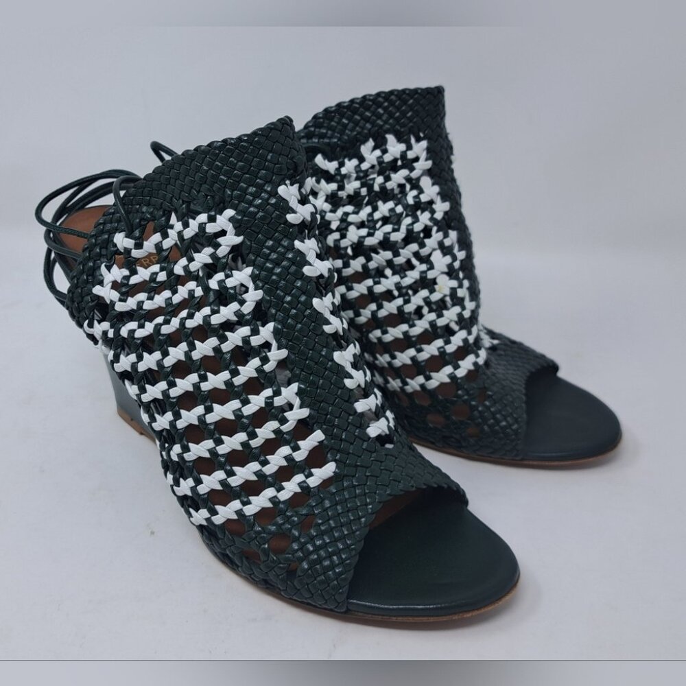Mulberry Woven Leather Strappy Wedge Sandals White Green Italy 38 EU / 7.5 US